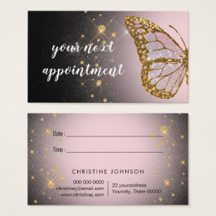 pink butterfly design on black appointment card