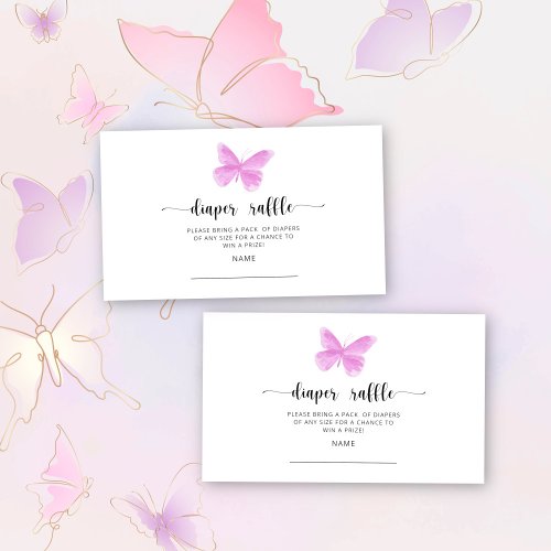 Pink Butterfly diaper raffle ticket Enclosure Card