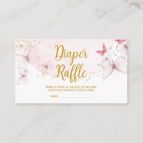 Pink Butterfly diaper raffle ticket Enclosure Card