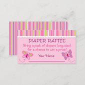 Pink Butterfly Diaper Raffle Tickets Enclosure Card (Front/Back)