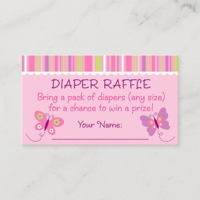 Pink Butterfly Diaper Raffle Tickets Enclosure Card (Front)