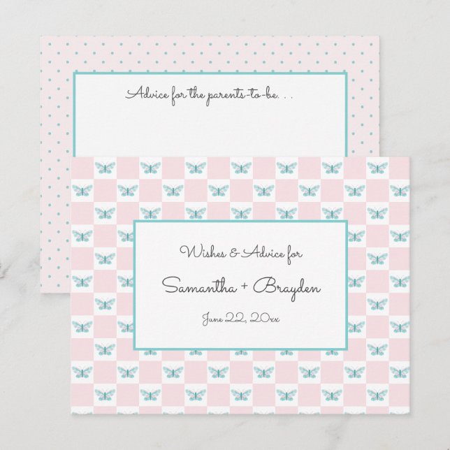 Pink Butterfly + Dots Baby Shower Advice Cards (Front/Back)