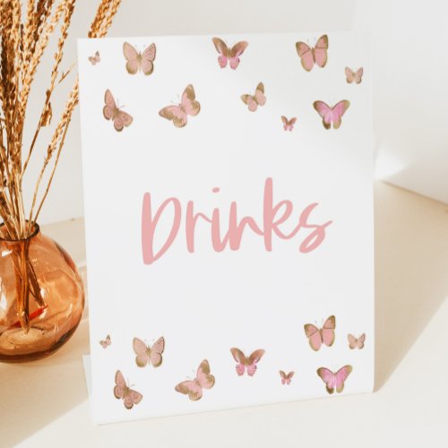 Pink Butterfly Drinks Drink Table Party Sign