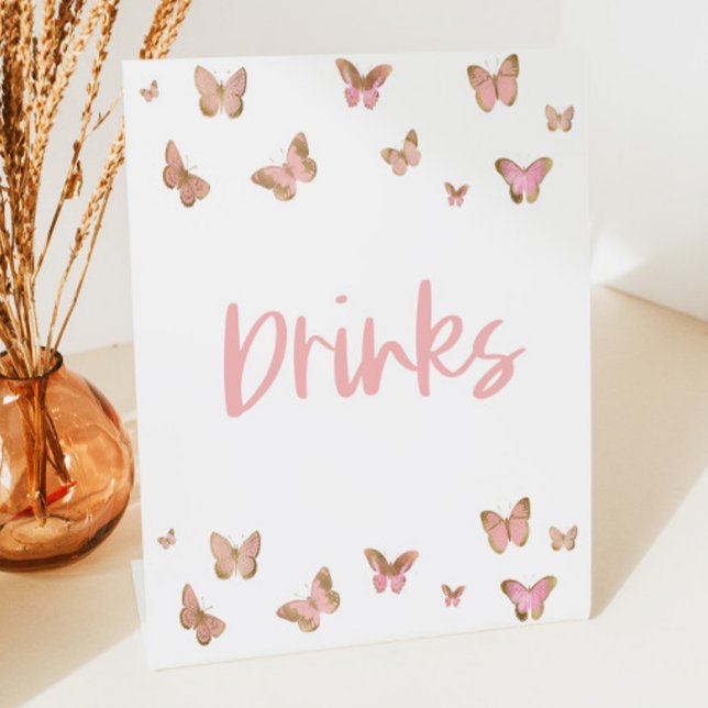 Pink Butterfly Drinks Drink Table Party Sign (Creator Uploaded)