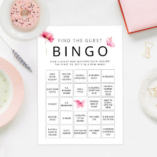 Pink Butterfly Find The Guest Bingo Game Card