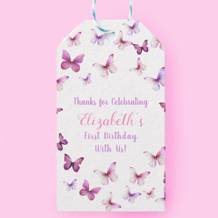 Pink Butterfly First Birthday Baby Girl  Gift Tags