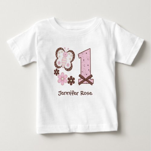 Pink Butterfly First Birthday Baby T_Shirt