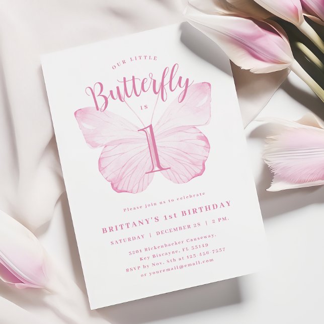 Pink Butterfly First Birthday Invitation (Creator Uploaded)