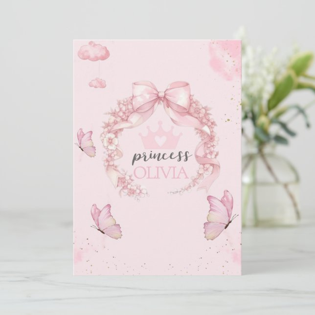 Pink Butterfly First Birthday Invite for Baby Girl (Standing Front)
