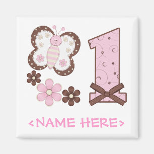 Pink Butterfly First Birthday Magnet