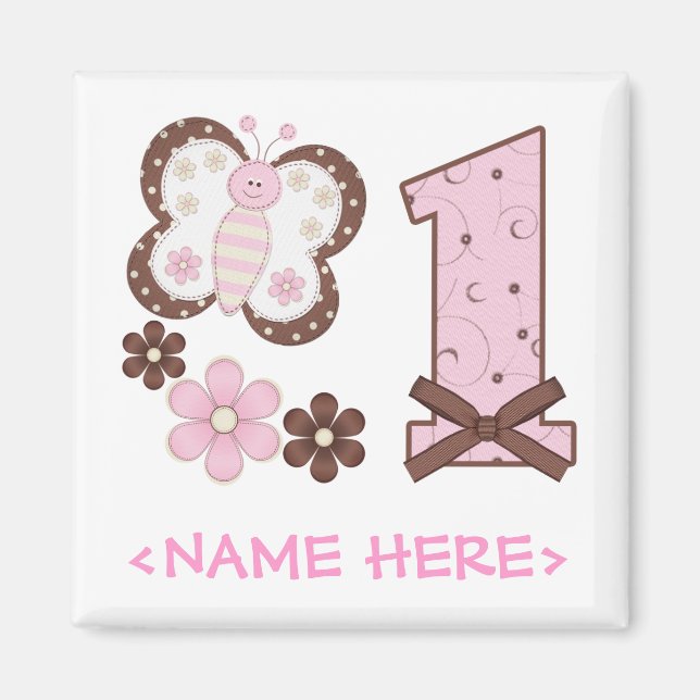 Pink Butterfly First Birthday Magnet (Front)