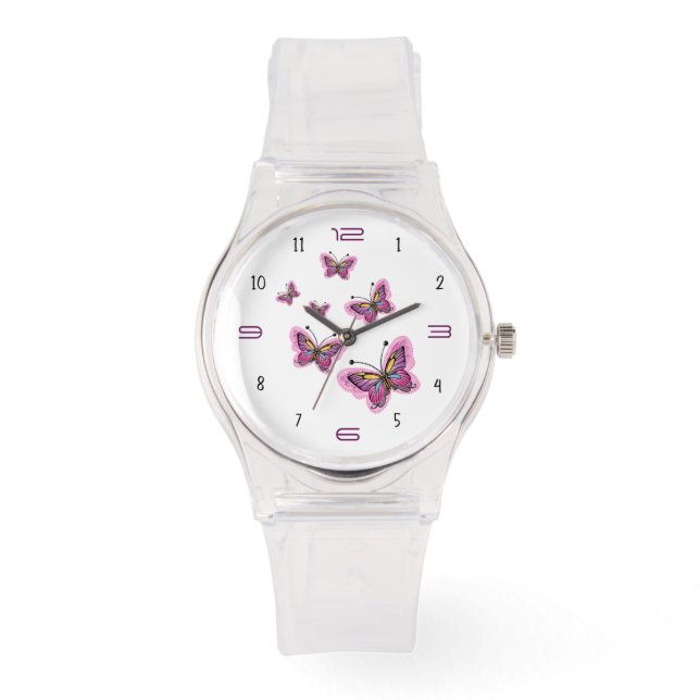 Pink Butterfly Flight – Elegant Minimalist Watch (Front)
