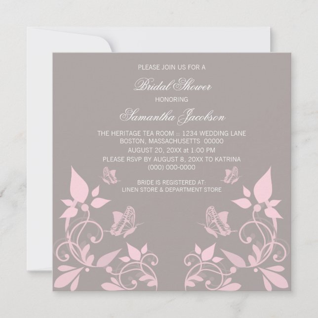 Pink Butterfly Floral Bridal Shower Invite (Front)