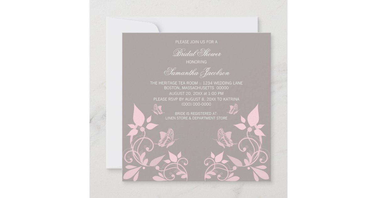 Pink Butterfly Floral Bridal Shower Invite | Zazzle