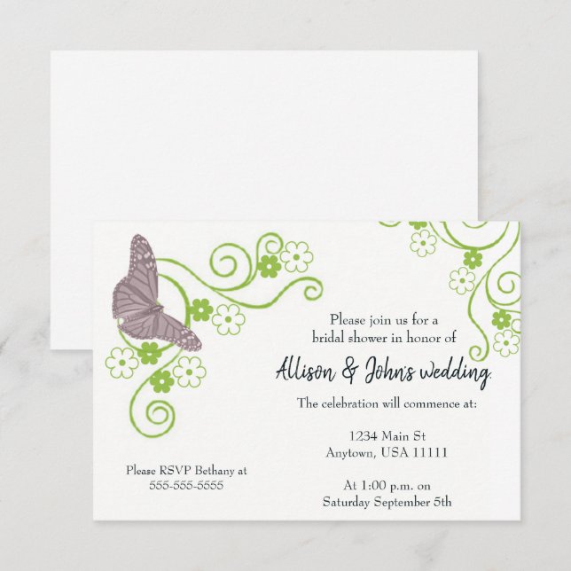 Pink Butterfly Floral Bridal Shower Invite (Front/Back)