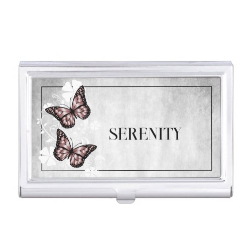 Pink Butterfly Floral Business Card Case