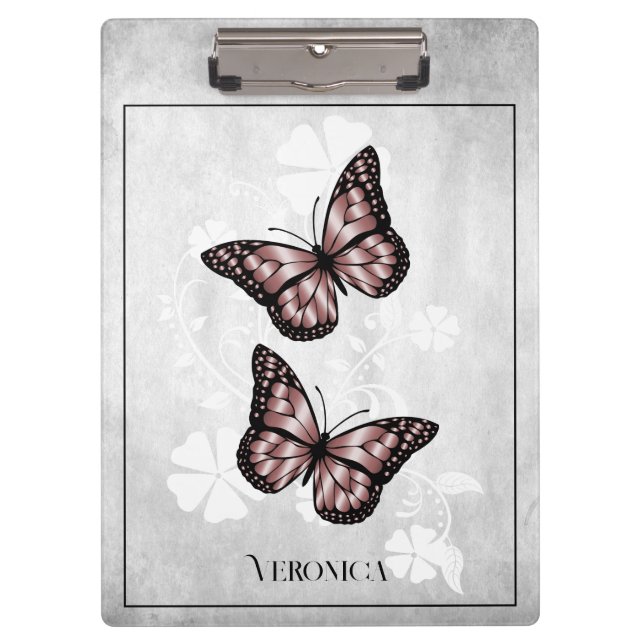 Pink Butterfly Floral Clipboard (Front)