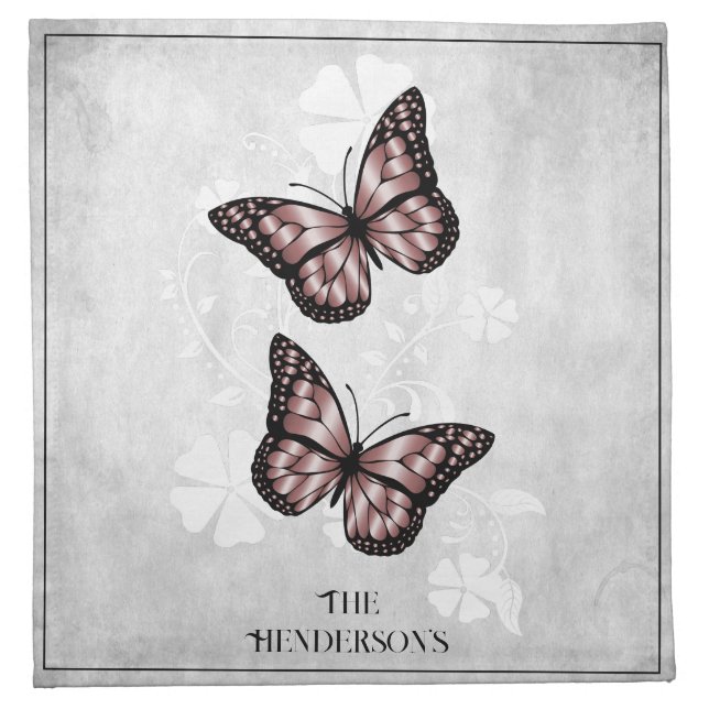 Pink Butterfly Floral Cloth Napkin (Front)