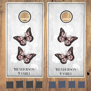 Pink Butterfly Floral Cornhole Set