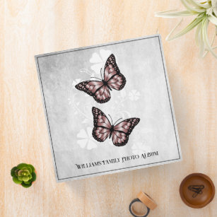 Pink Butterfly Floral Family Photo Album 3 Ring Binder