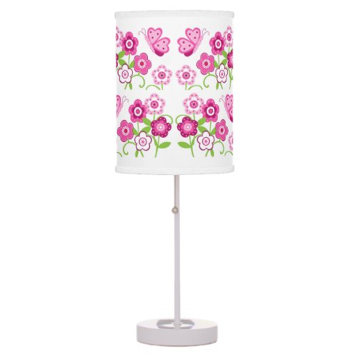 Pink Butterfly Floral Girls Shabby Chic Table Lamp