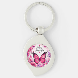 Pink Butterfly Floral Keychain Gift for Her