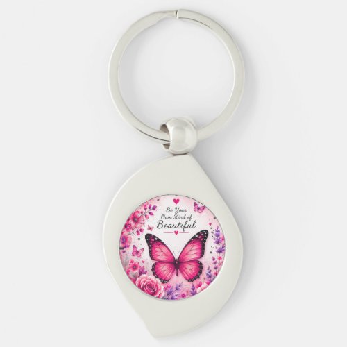 Pink Butterfly Floral Keychain Gift for Her