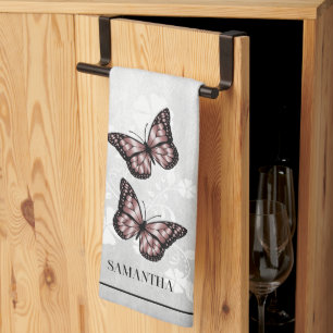 Pink Butterfly Floral Kitchen Towel