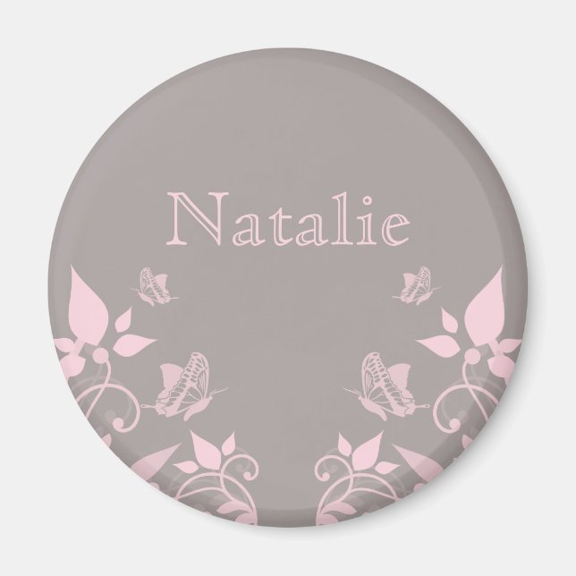 Pink Butterfly Floral Magnet (Front)