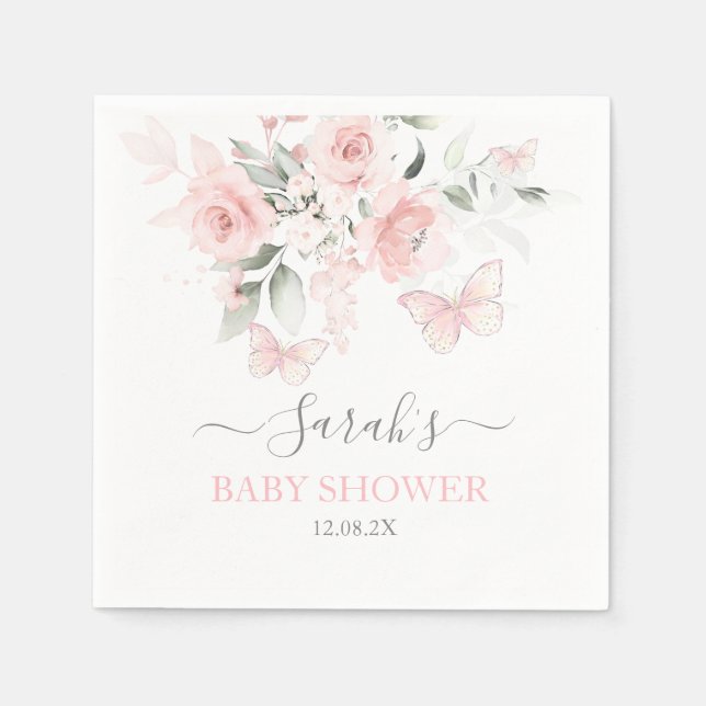 Pink Butterfly Floral Napkins (Front)