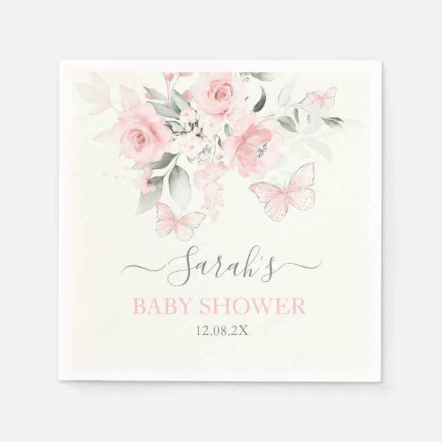 Pink Butterfly Floral Napkins (Front)
