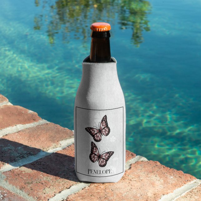 Pink Butterfly Floral Personalized Bottle Cooler (In Situ Pool)