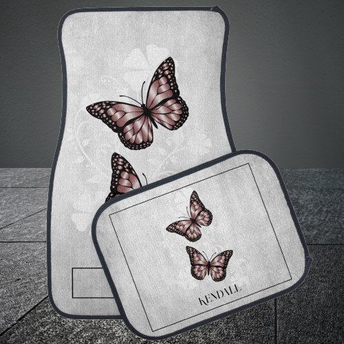 Pink Butterfly Floral Personalized Car Floor Mat