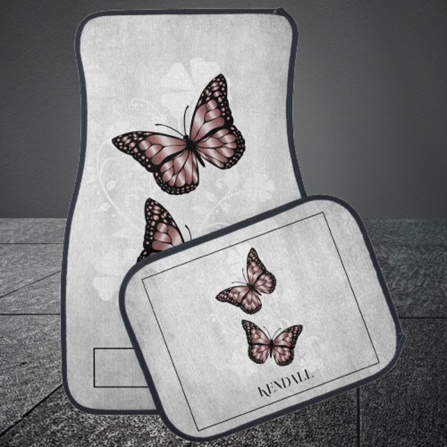 Pink Butterfly Floral Personalized Car Floor Mat (Pink Butterfly Floral Personalized Car Mats)