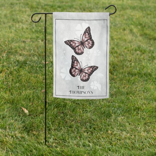 Pink Butterfly Floral Personalized Garden Flag