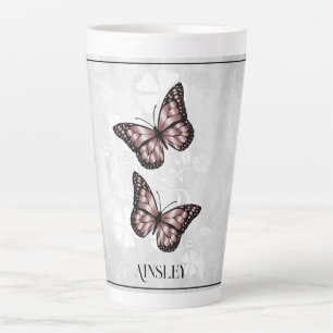 Pink Butterfly Floral Personalized Latte Mug