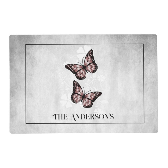 Pink Butterfly Floral Personalized Placemat (Front)