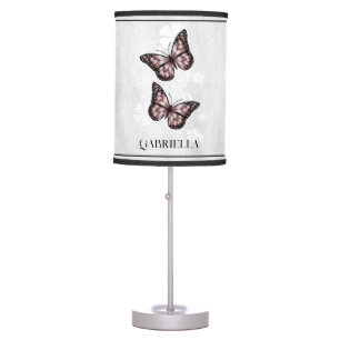Pink Butterfly Floral Personalized Table Lamp