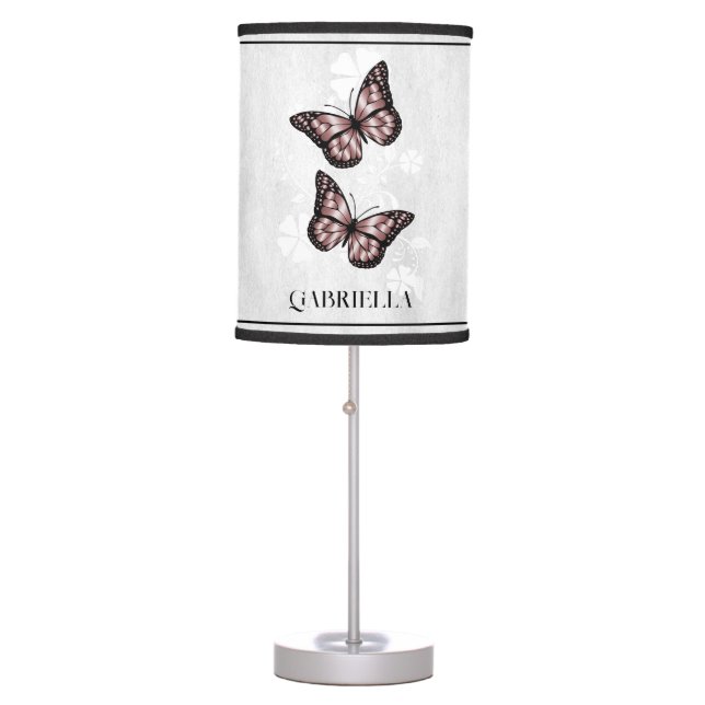 Pink Butterfly Floral Personalized Table Lamp (Front)