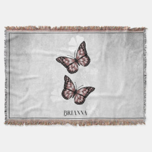 Pink Butterfly Floral Personalized Throw Blanket