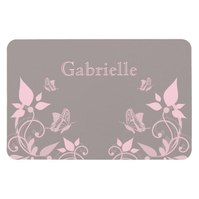 Pink Butterfly Floral Premium Magnet (Horizontal)