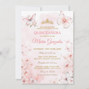 Pink Butterfly Floral Quinceañera Invitation