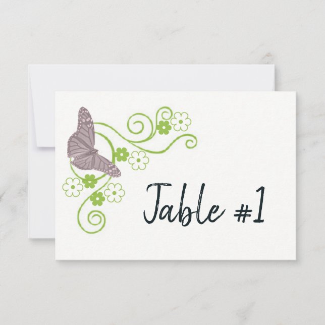 Pink Butterfly Floral Reception Table Card (Front)