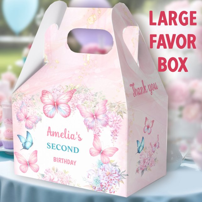 Pink Butterfly Floral Summer Girl Birthday Large Favor Boxes (Butterfly large favor boxes. You can choose from 3 sizes of these gable favor boxes.)
