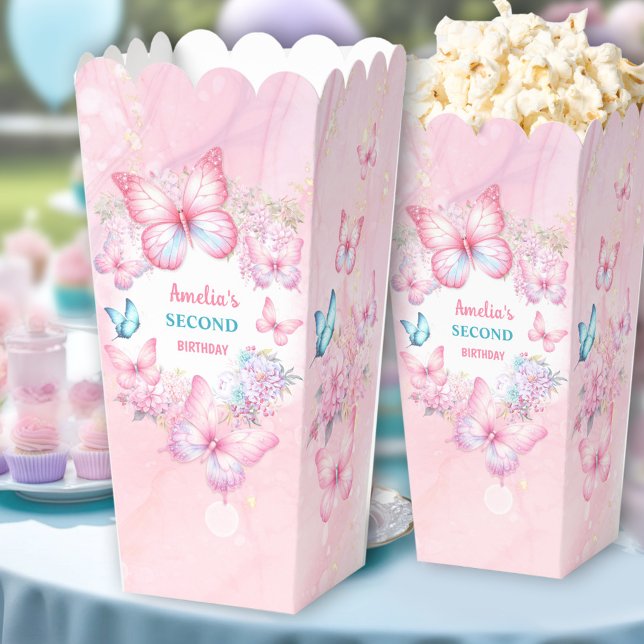 Pink Butterfly Floral Summer Girl Birthday Popcorn Favor Boxes (Pink Butterfly Floral Summer Girl Birthday Popcorn Favor Boxes)