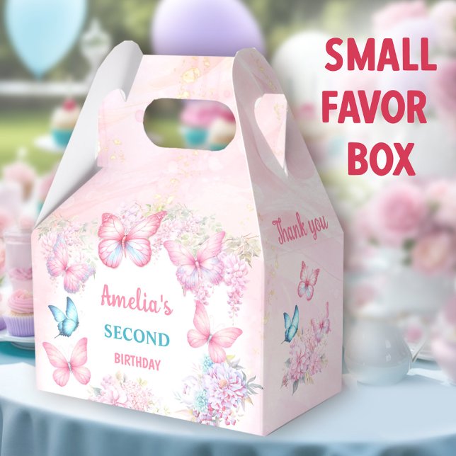 Pink Butterfly Floral Summer Girl Birthday Small Favor Boxes (Butterfly small favor boxes. You can choose from 3 sizes of these gable favor boxes.)