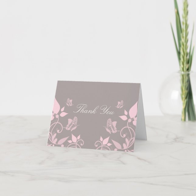 Pink Butterfly Floral Thank You Card (Front)