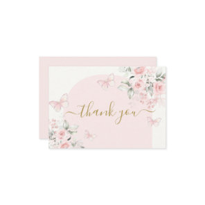 Pink Butterfly floral thank you card