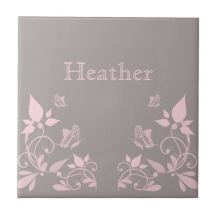 Pink Butterfly Floral Tile