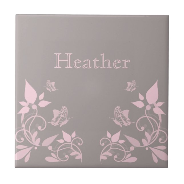 Pink Butterfly Floral Tile (Front)